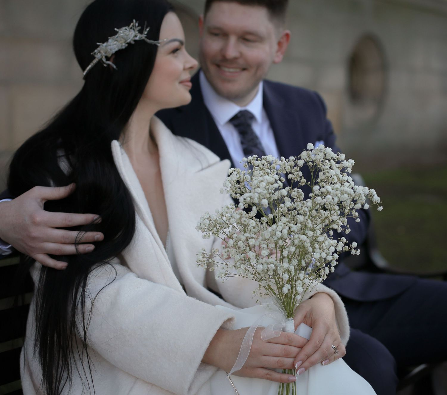 Bridal couple outside St George's Hall, Liverpool. Wedding photographer Ruby Salmon Photography Ltd