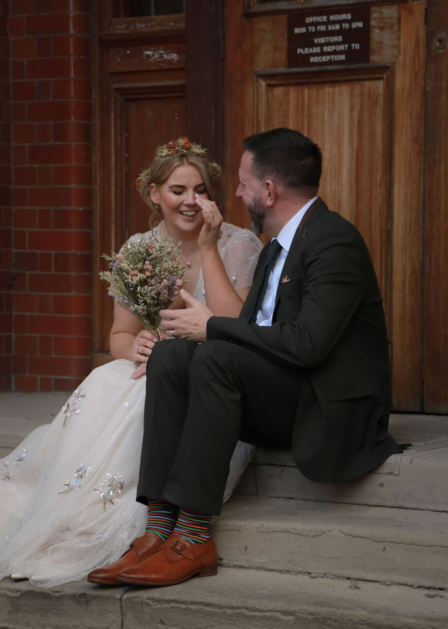 Bridal couple sharing a moment, Ruby Salmon Photography