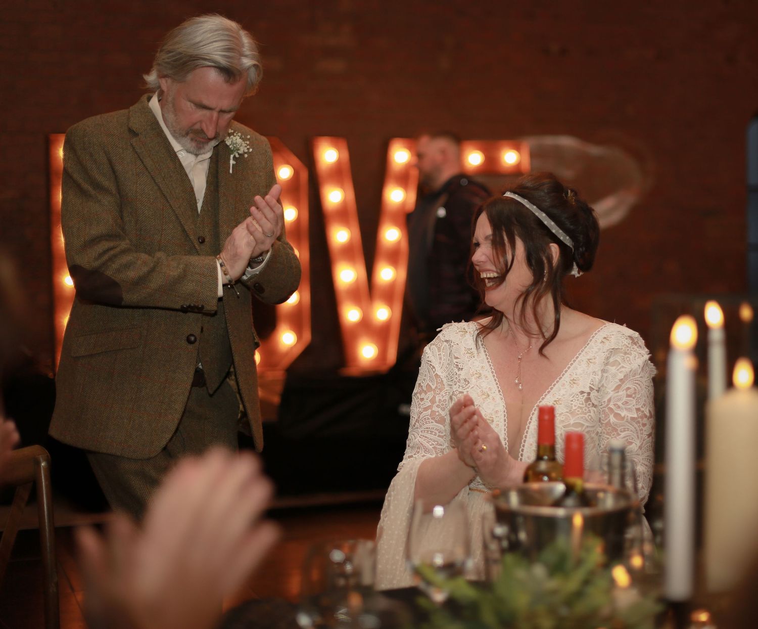 Bride enjoying the speeches at Titanic Hotel, Liverpool wedding photographer, Ruby Salmon Photography