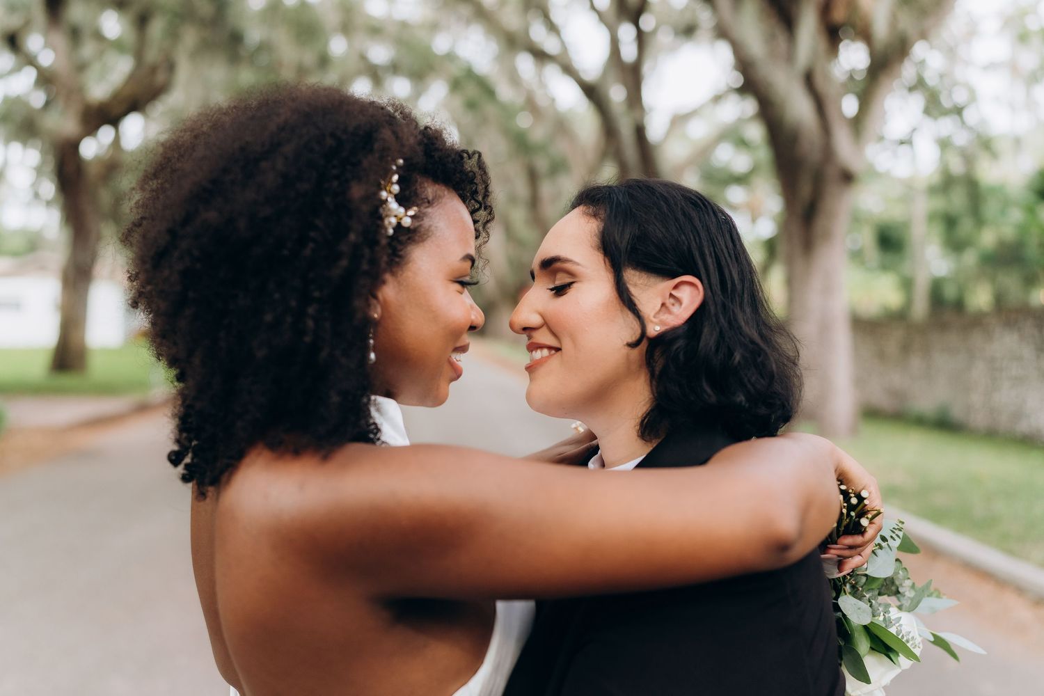 A series of joyful wedding moments showing affectionate embraces.