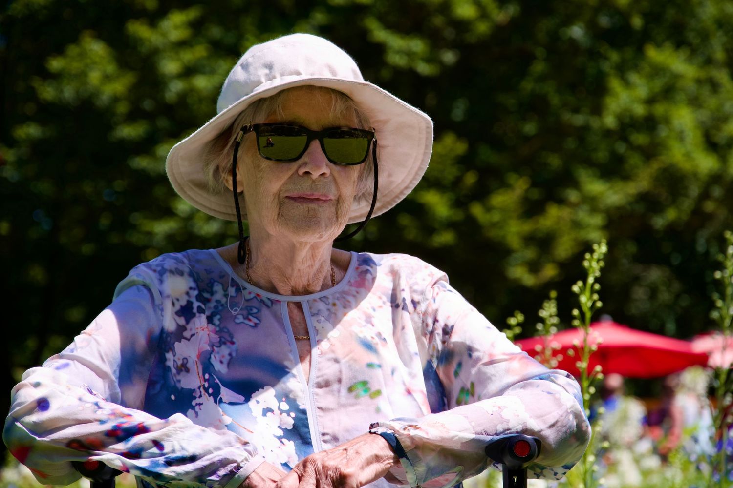 grandmother sitting outside in a garden Karlsruhe, Germany