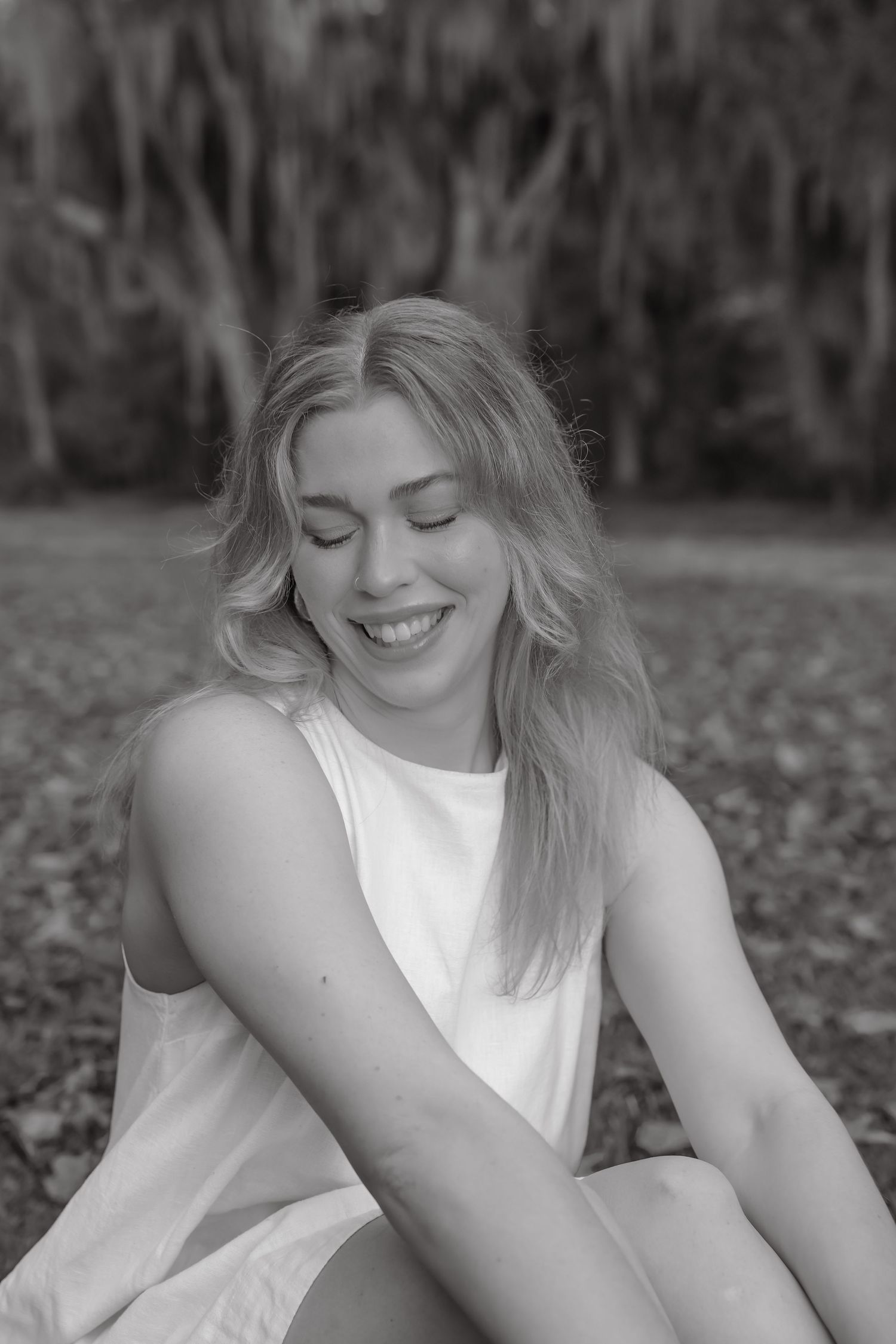 Black and White Portrait of Girl Smiling in Louisiana