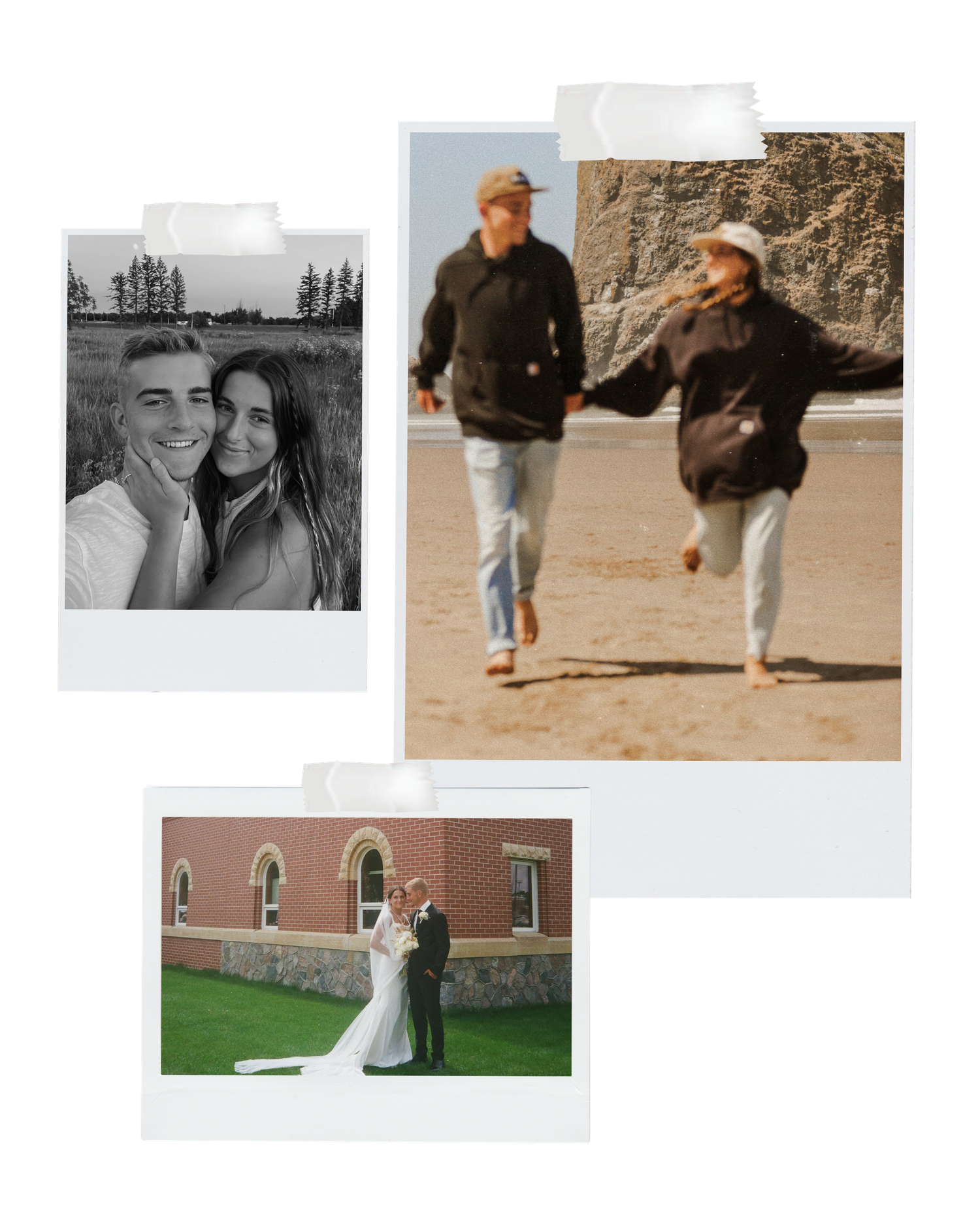Collage of three polaroid photographs showing couples and wedding moments.