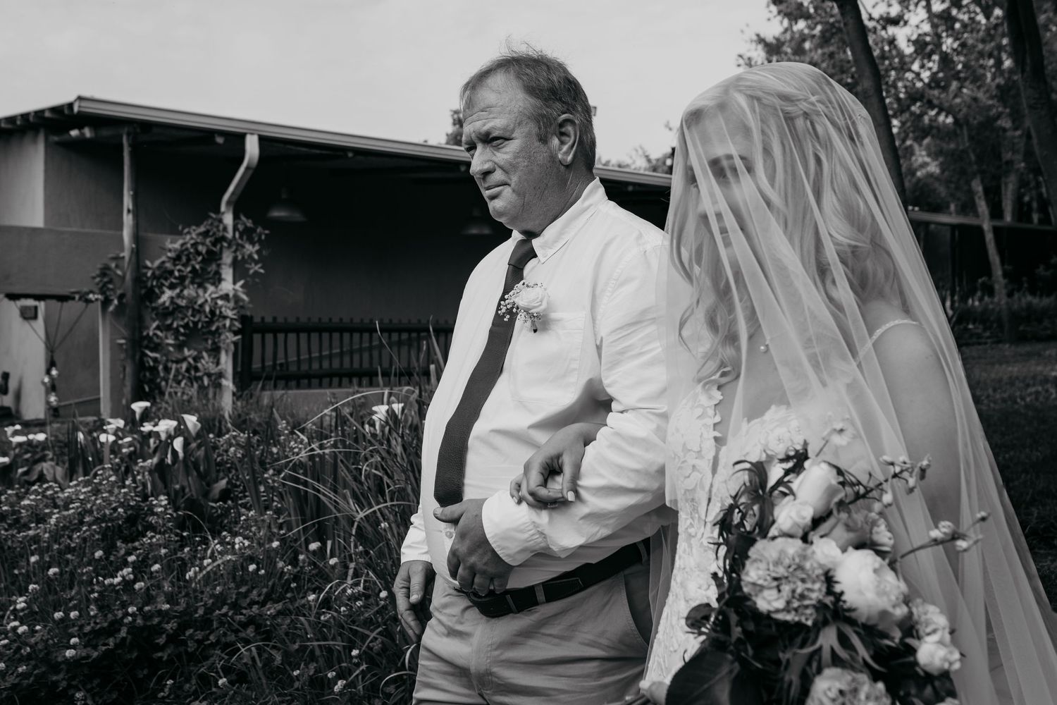A collection of black and white vintage wedding photographs showing couples and floral arrangements from the 1950s.