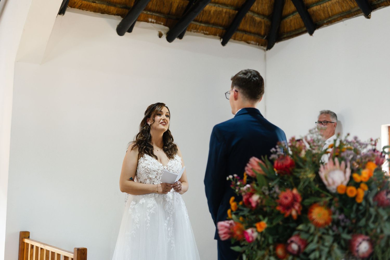Wedding ceremony moments captured in a series of photos showing couples, floral arrangements, and reception details.