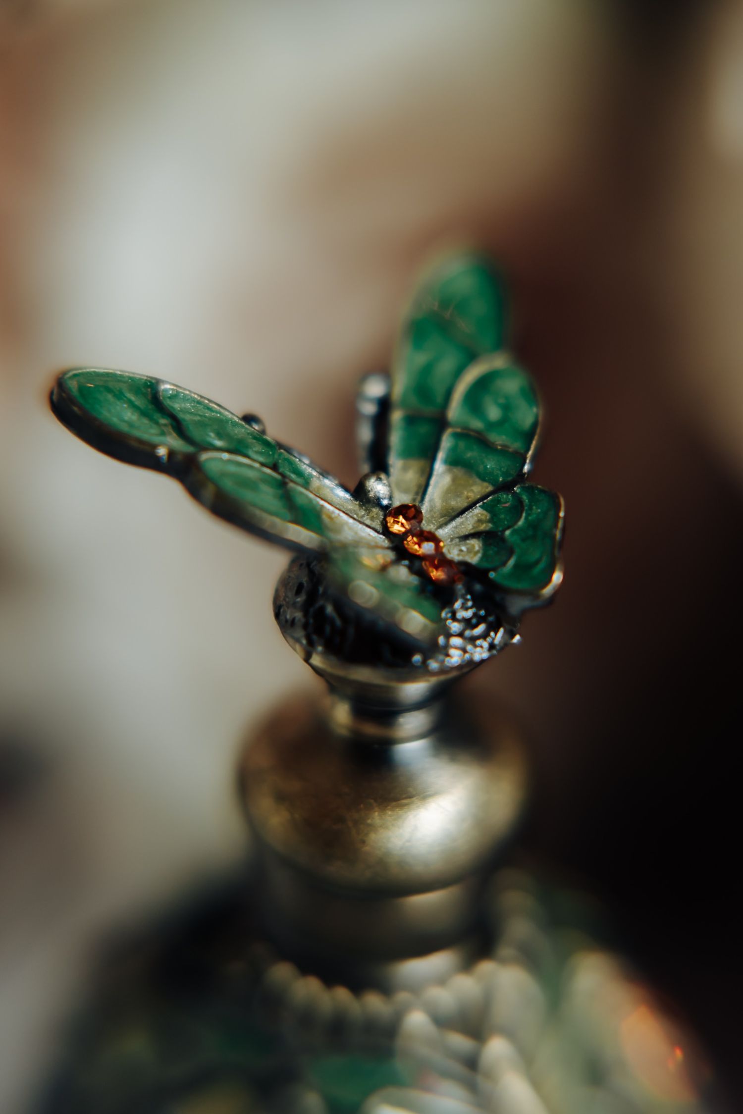 A macro shot sequence shows a green metal bottle cap with rust and wear patterns in varying close-up angles.