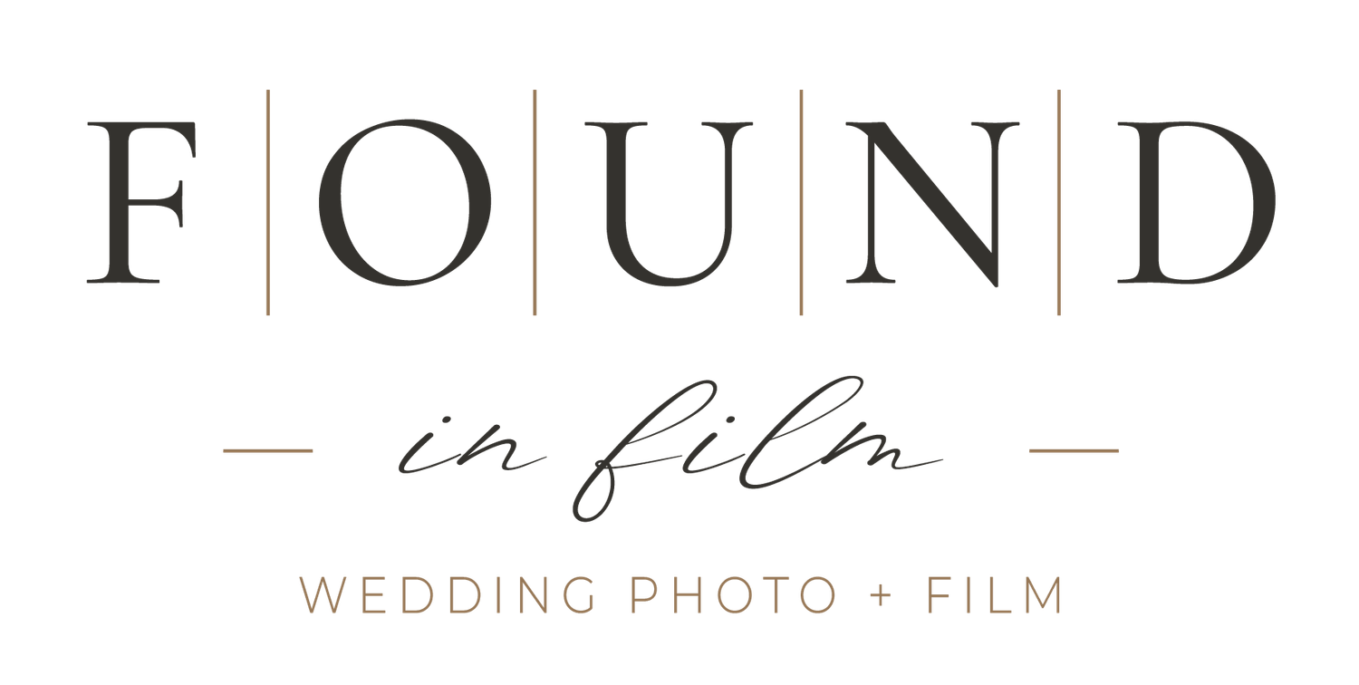 Found in Film wedding photo and film photography studio logo with elegant serif typography.