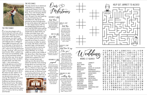 Wedding activity page with word search puzzles, mazes and games for guests to enjoy.