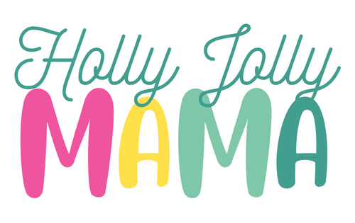 Colorful text logo spelling Holly Jolly Mama in festive lettering style.