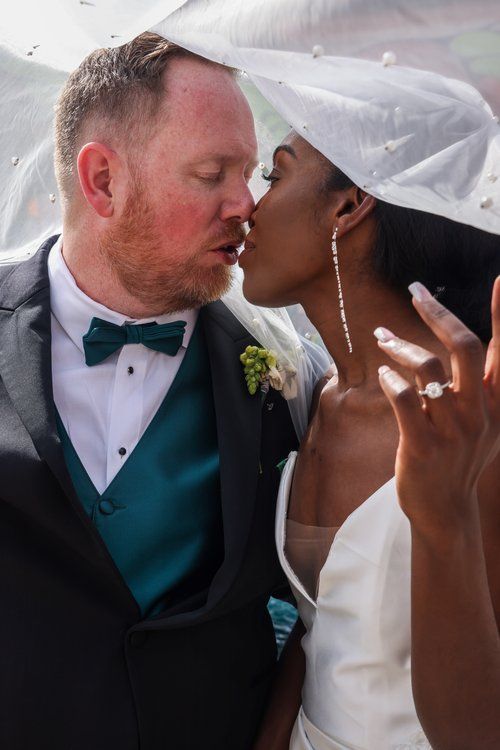 Intimate wedding moment captured under a delicate white veil in Abilene, Texas.
