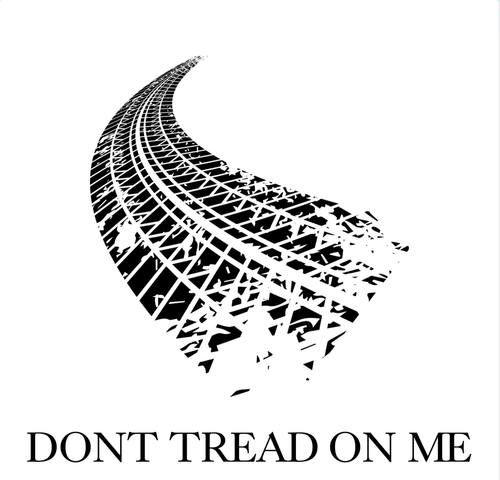 Black and white tire track design with Don't Tread On Me text.
