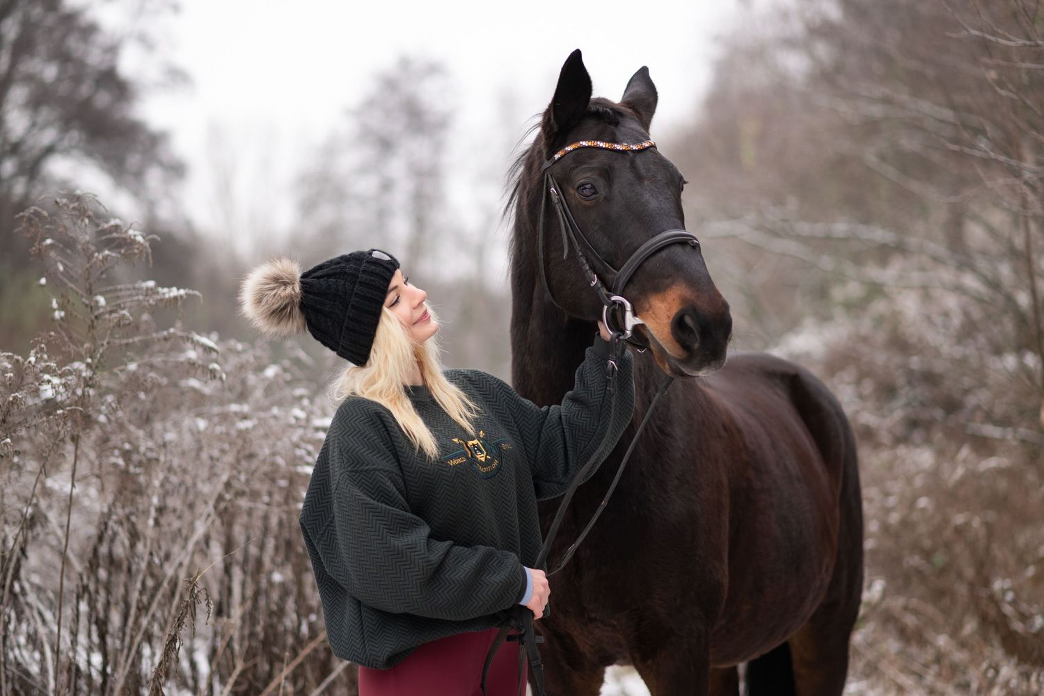 sesja zdjęciowa z koniem zimowa w śniegu mini sesja konna stajnia poznań atrium paulina Bodych fotograf konne koń konie swarzędz świąteczne