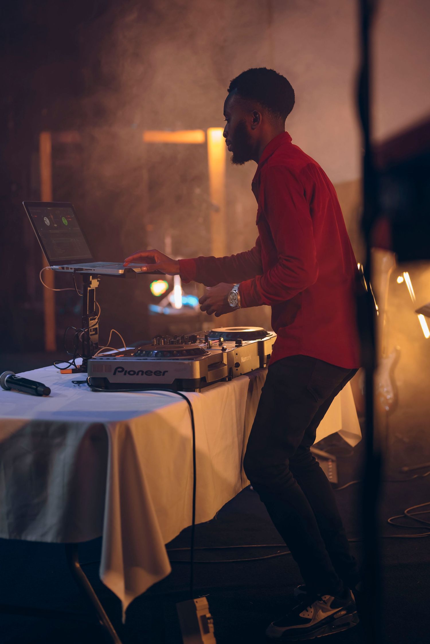 Young man on a turntable