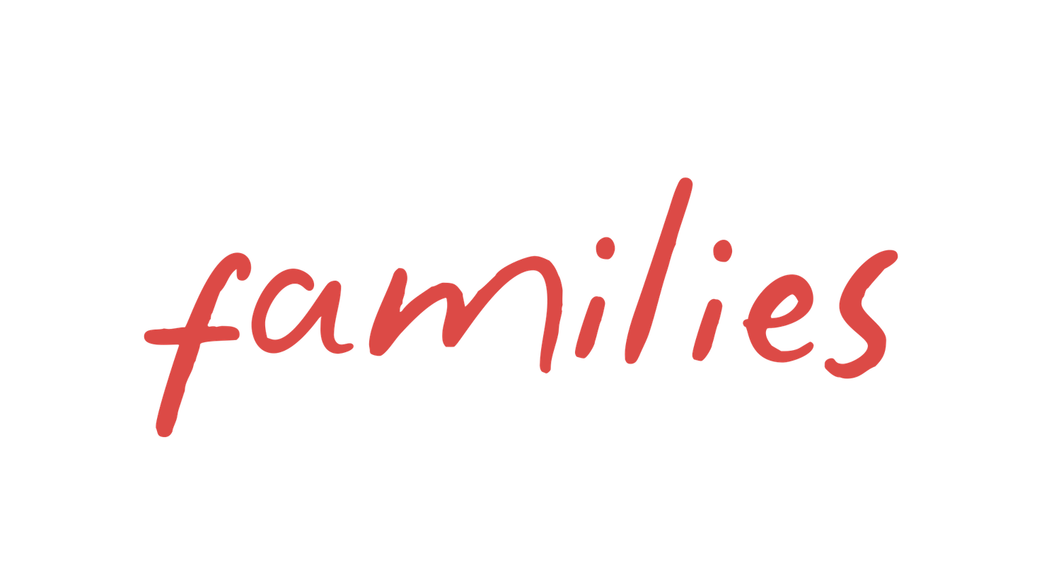 Handwritten word 'families' in red cursive lettering against white background.