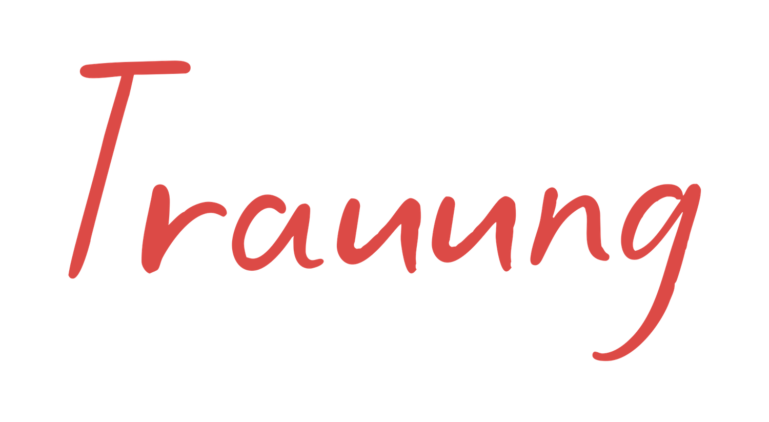 Flowing red handwritten text against clean white background.