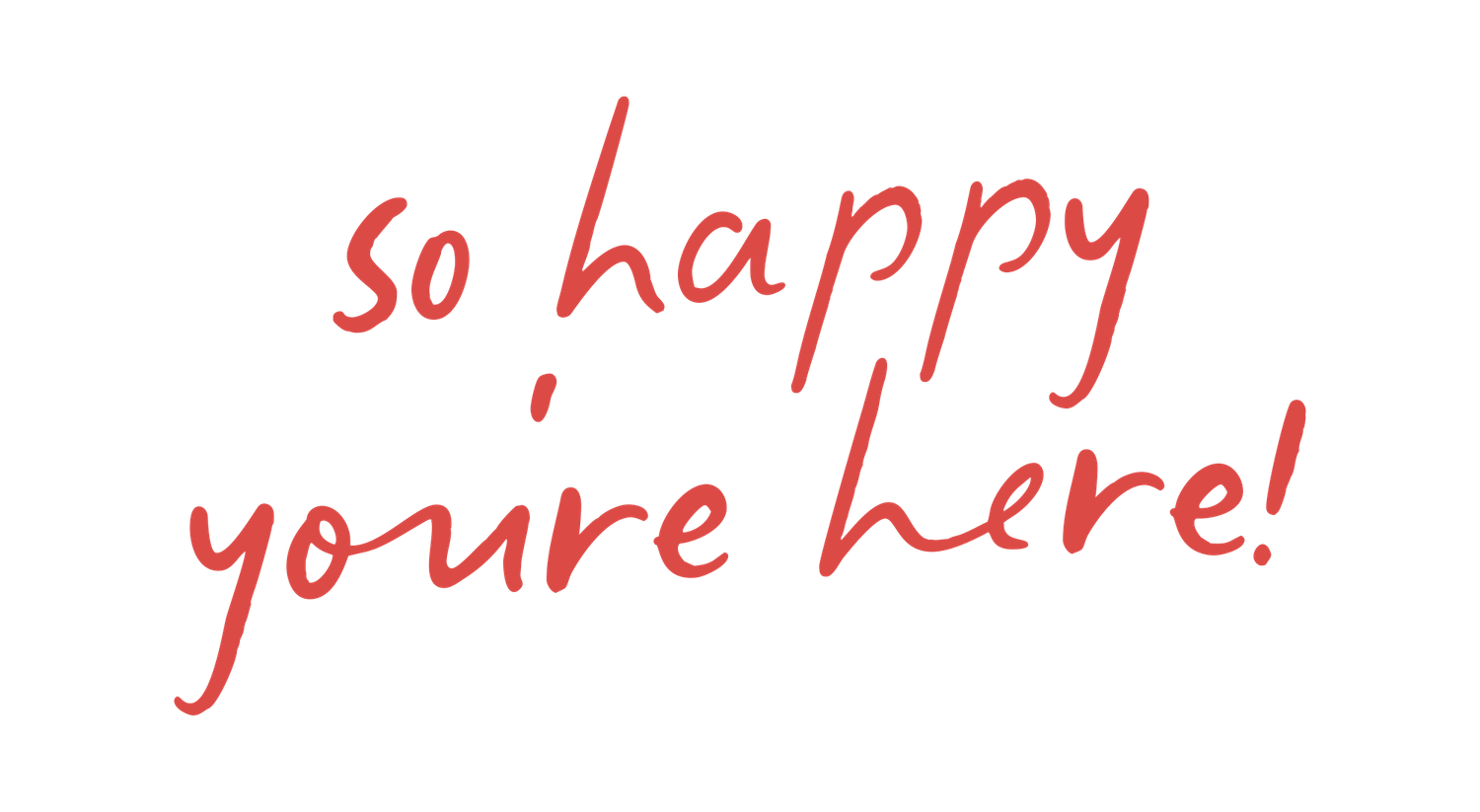 Handwritten red text on a white surface with playful lettering style.