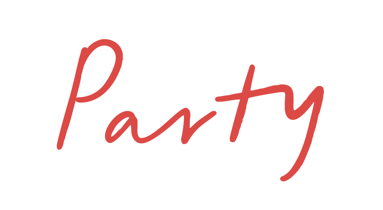 Red handwritten text displaying 'Party' in a casual script style.