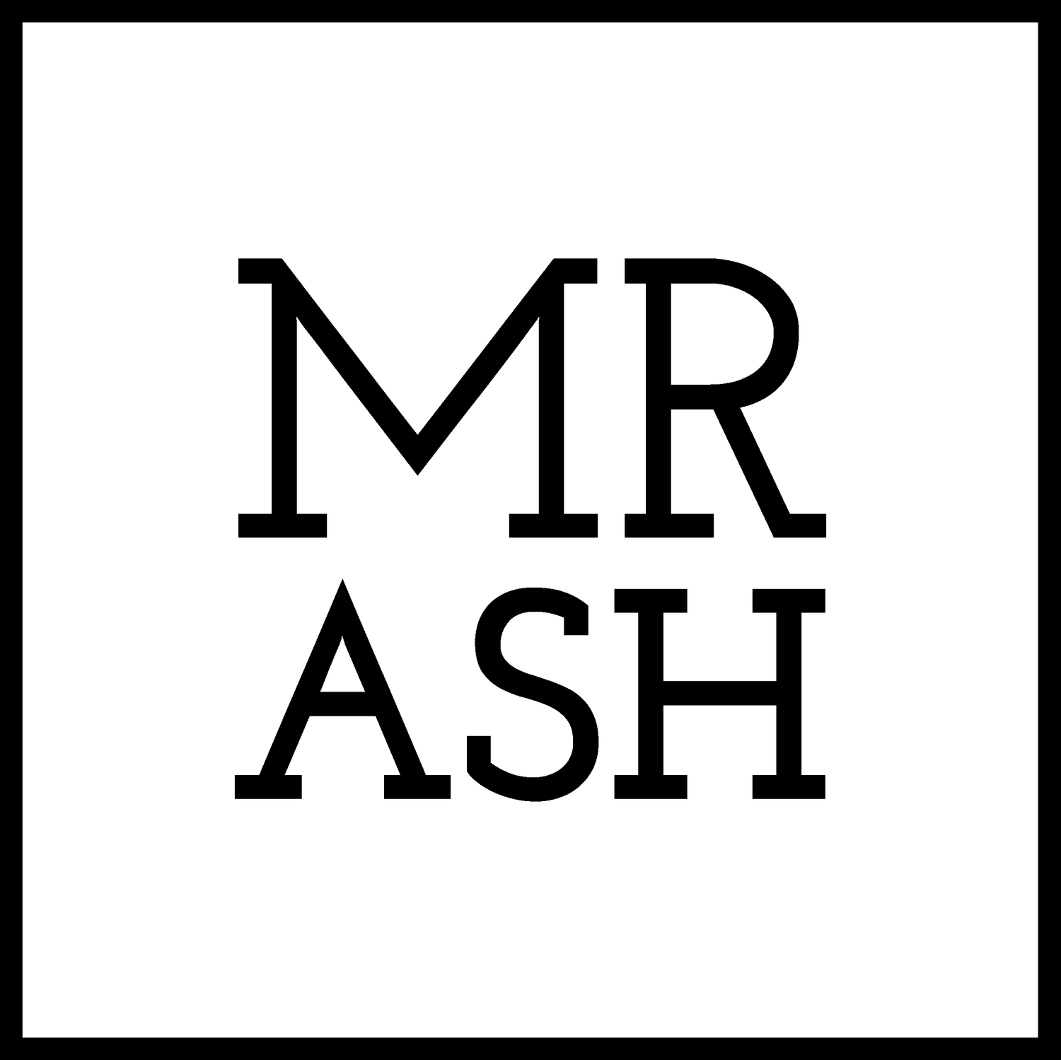 Minimalist black text typography in square frames.