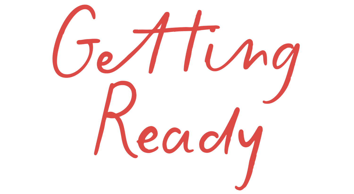 Decorative red handwritten text flowing across white surface.