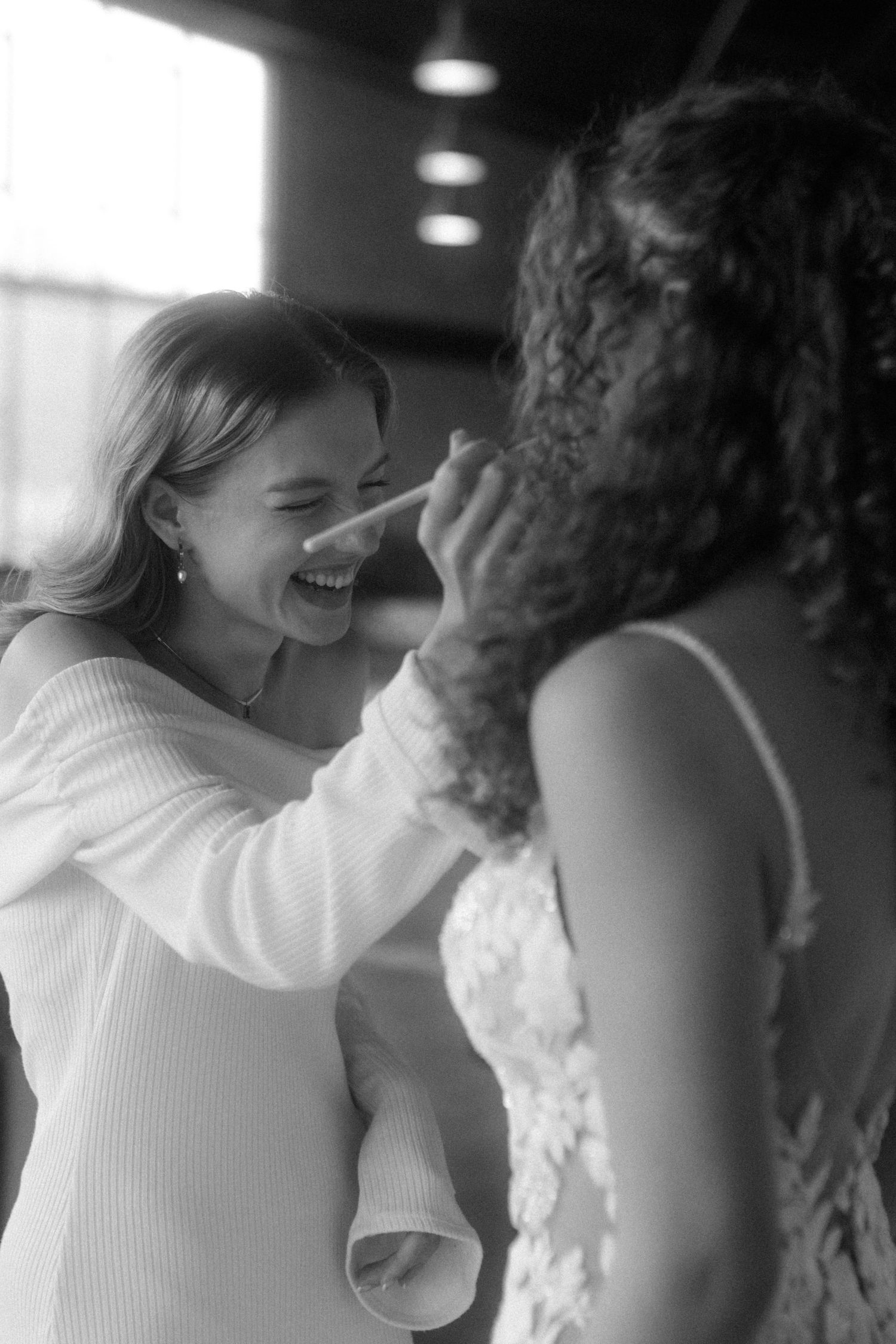 Black and white intimate wedding moments captured in sequence.