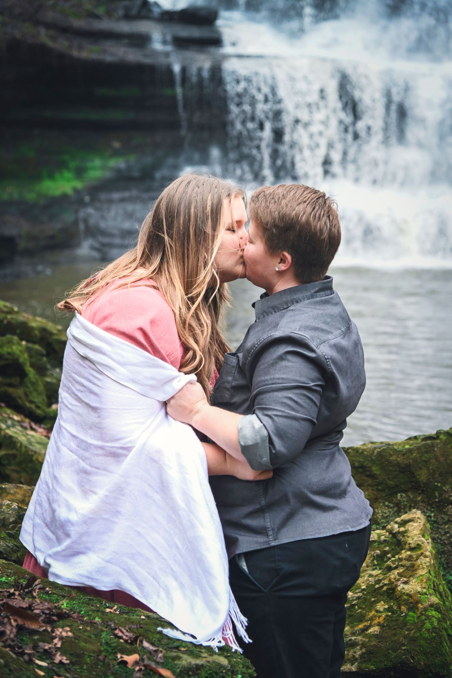 Waterfall engagement session, Evins Mill, Smithville, TN.
