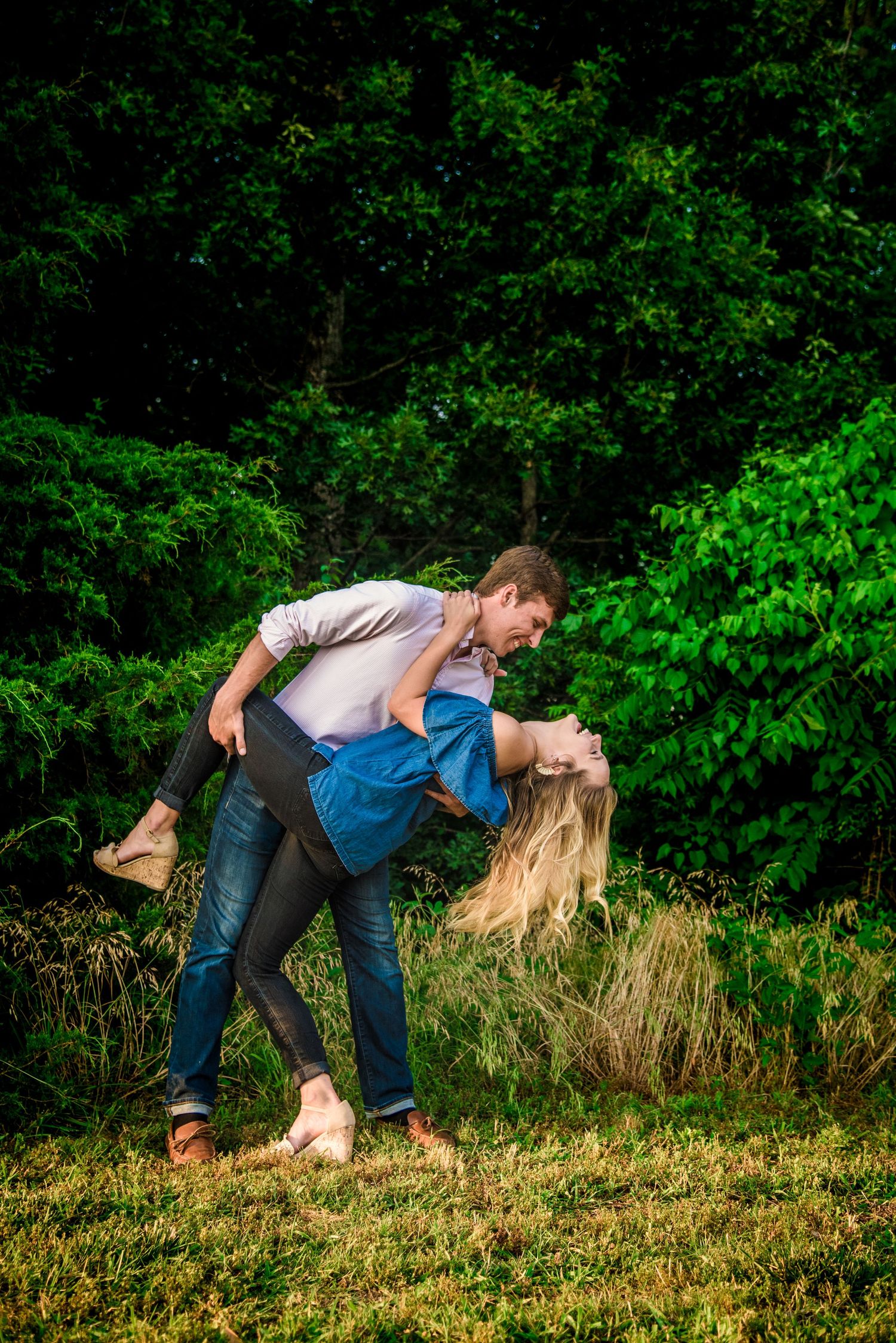 Couple laughs and loves and he dips his love.
