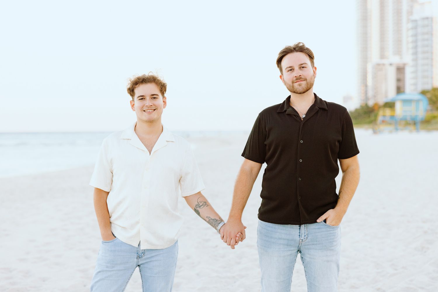 Gay couple holding hands at North Miami Beach in Florida