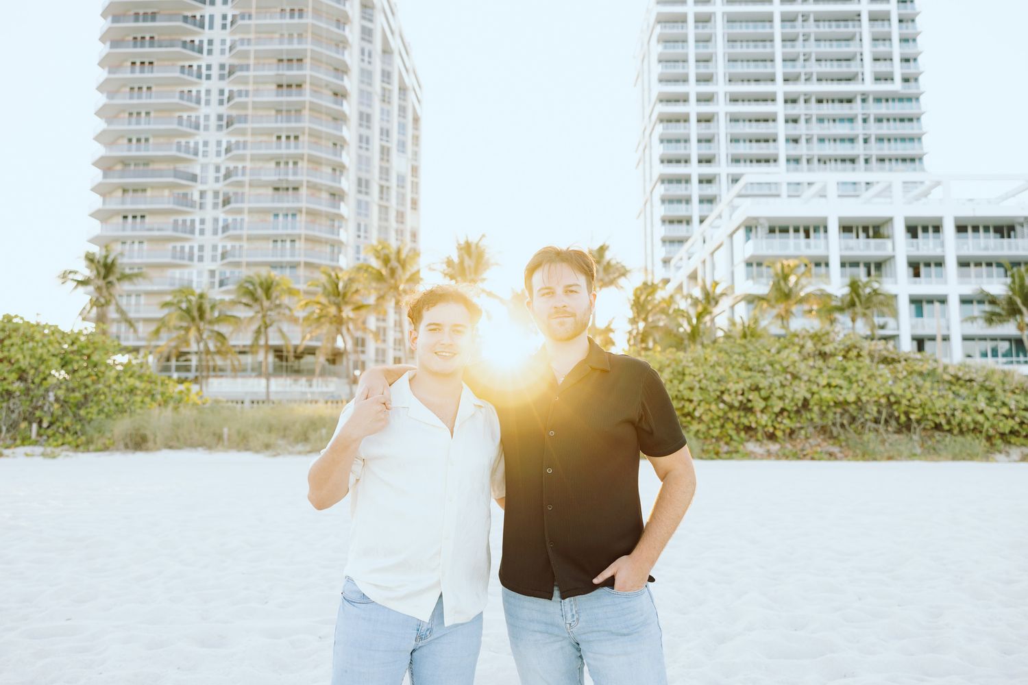 Gay couple embracing at North Miami Beach in Florida