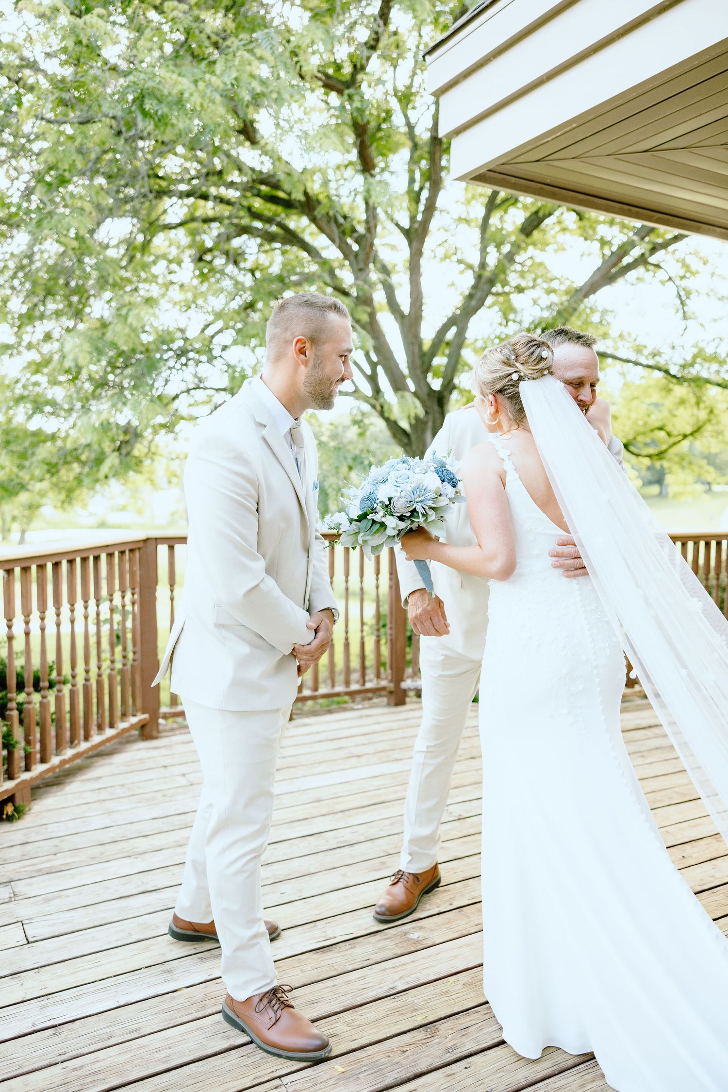 Bride and father first look at Lapeer Country Club wedding in Michigan