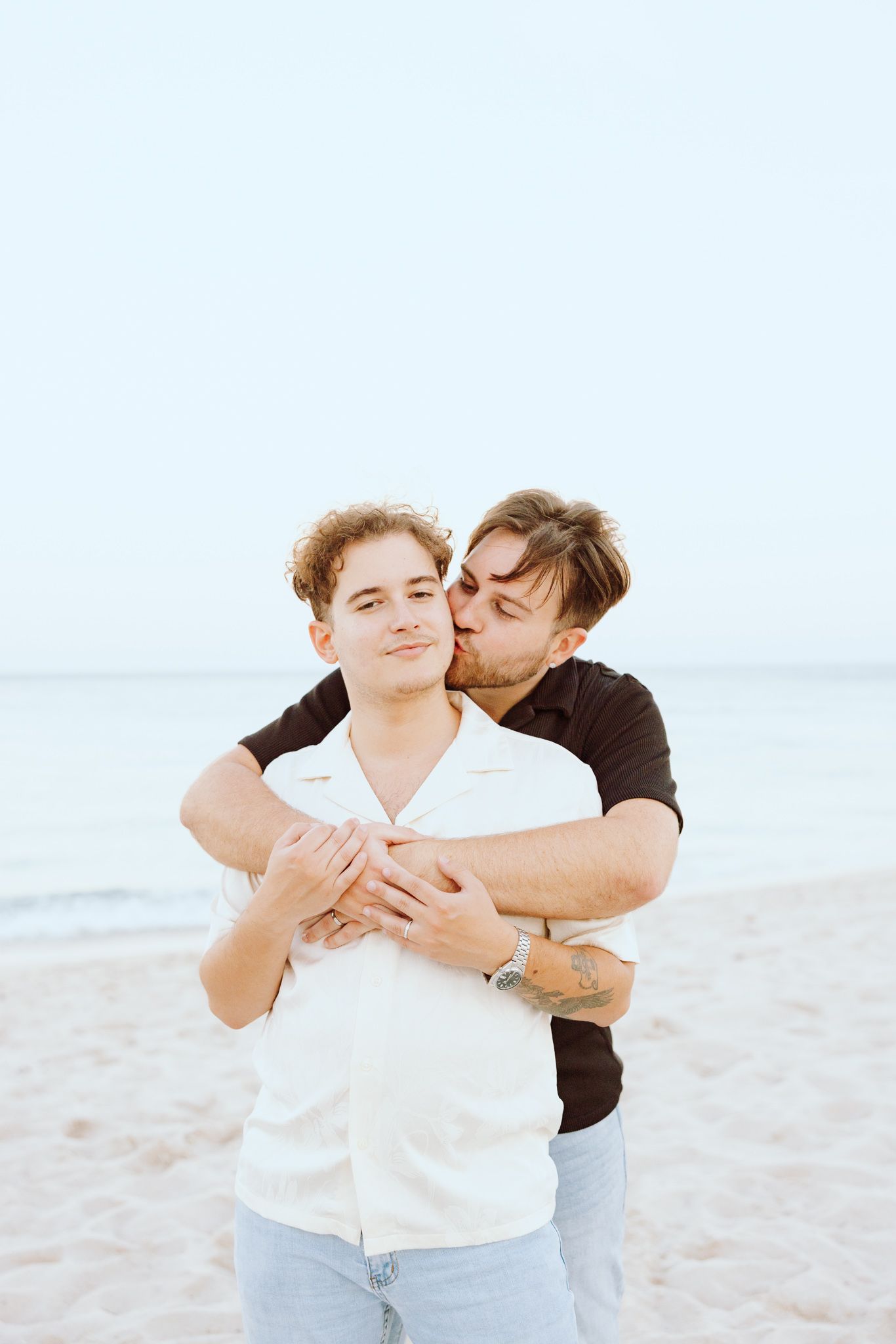 Gay couple embracing at North Miami Beach in Florida
