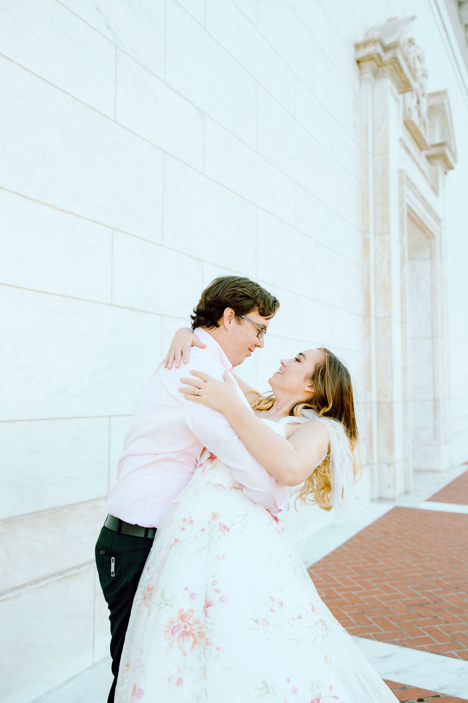 Engaged couple dipping at Detroit Institute of Arts engagement session in Detroit, MI