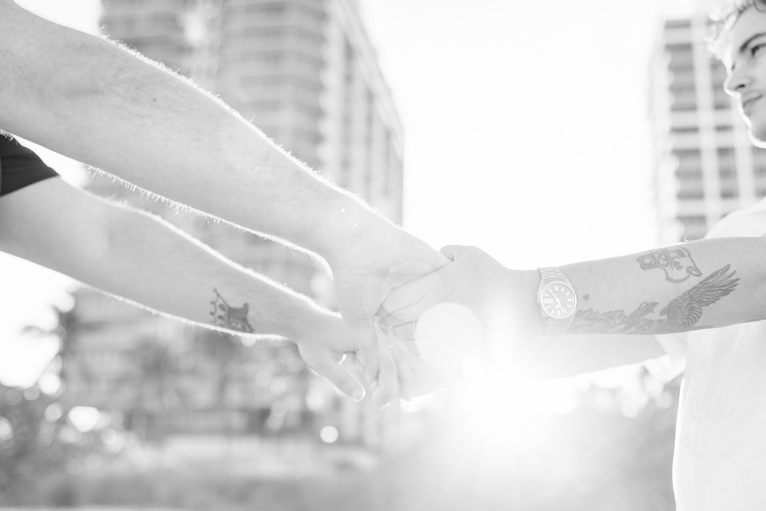 Detail photo of couple's hands and rings in North Miami Beach, Florida