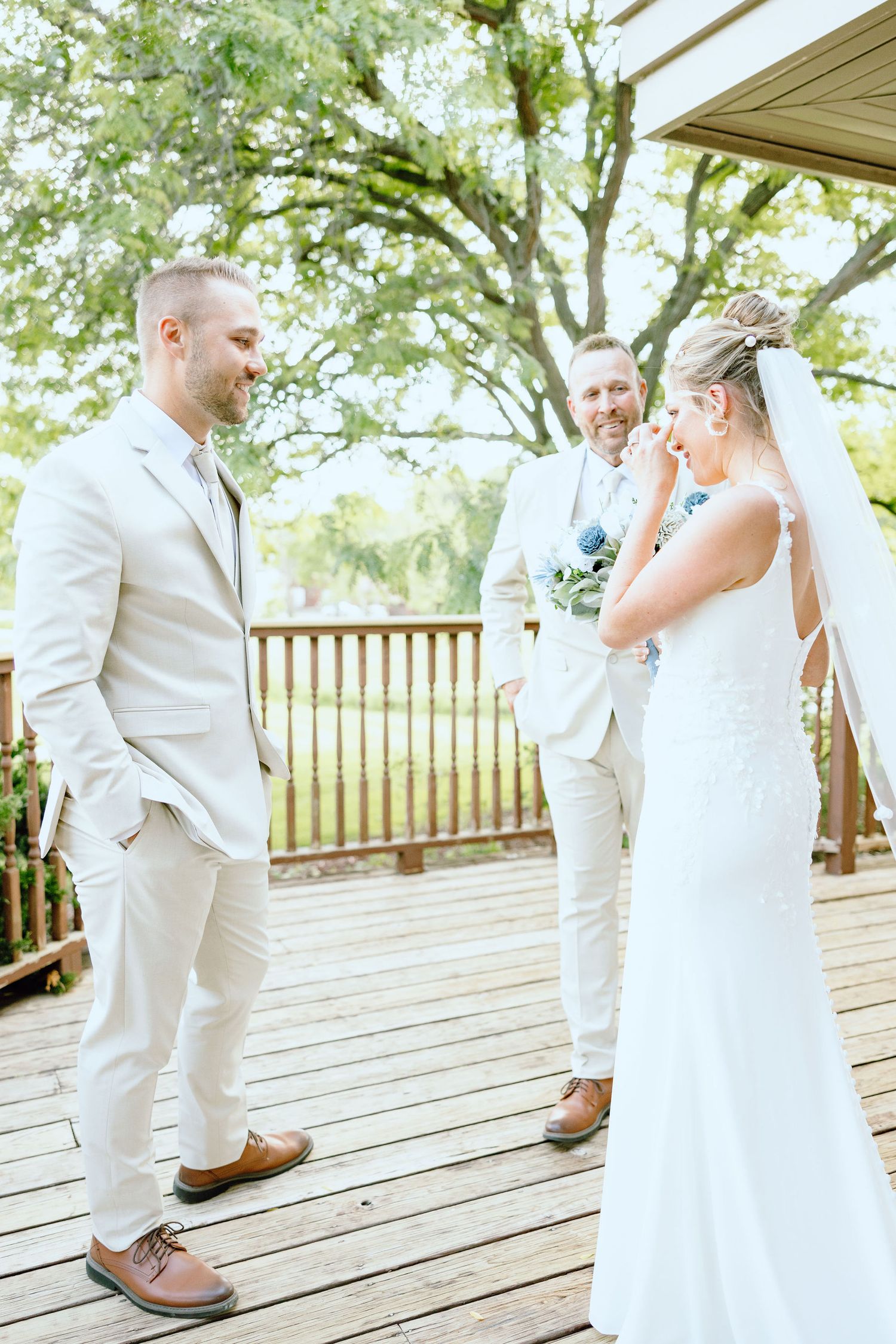 Bride and father first look at Lapeer Country Club wedding in Michigan