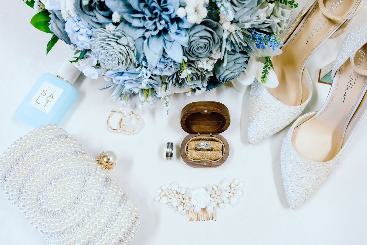 Detail photos of flat lay at Lapeer Country Club wedding in Michigan