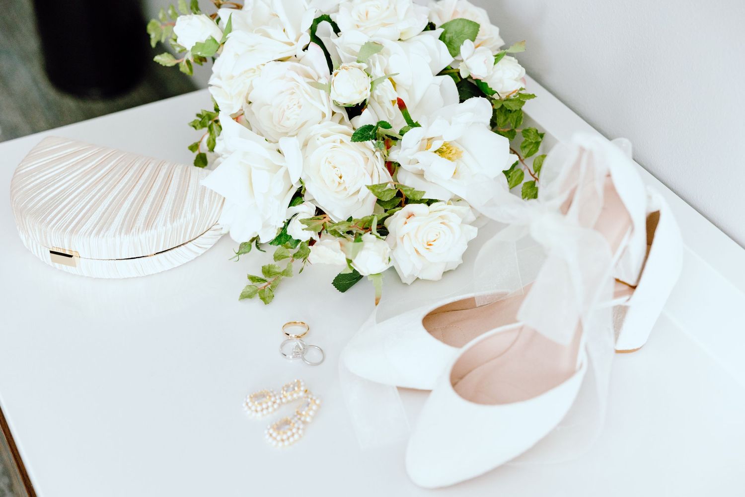 Detail photo of wedding florals and accessories at Saline, MI wedding