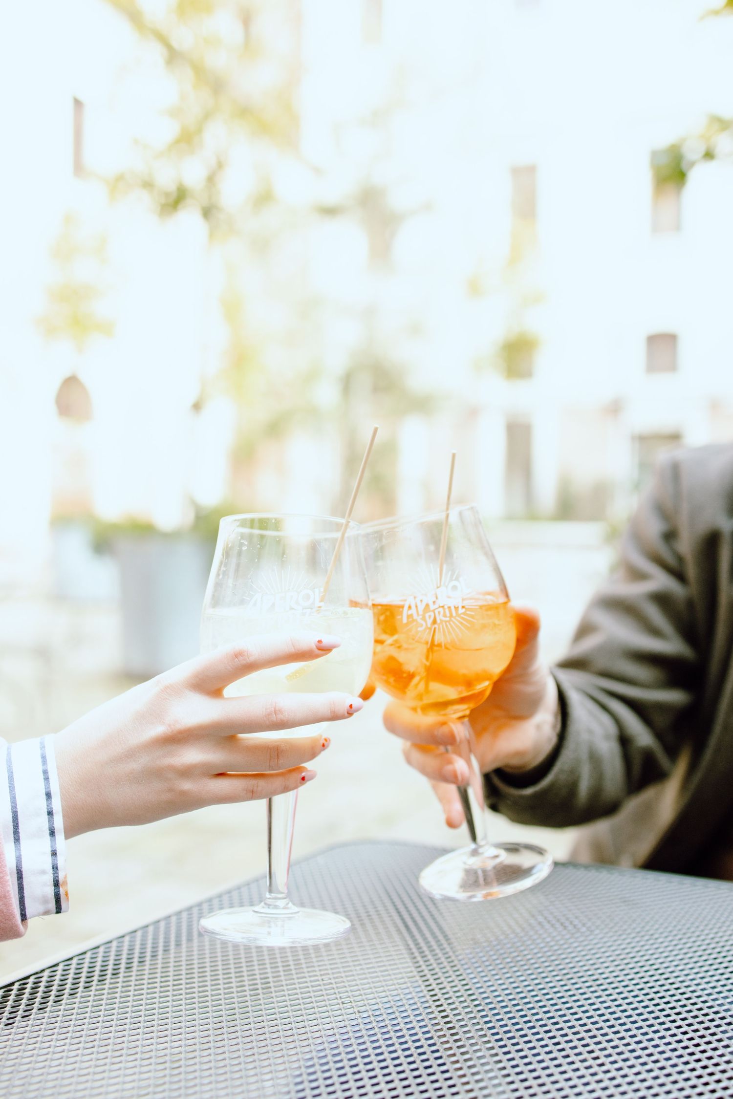 Detail photo of aperol spritz glasses in Venice, Italy