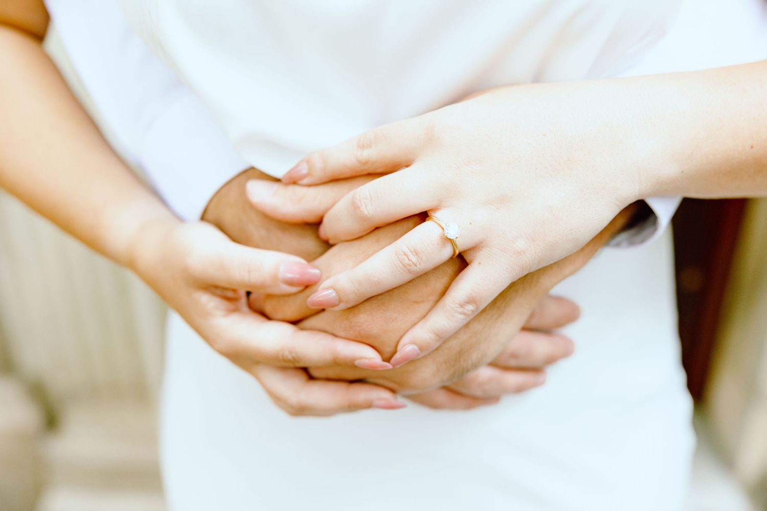 Detail photo of engagement ring at the UofM Law Quad in Ann Arbor, MI