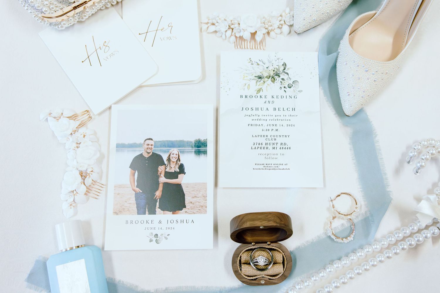 Detail photos of flat lay at Lapeer Country Club wedding in Michigan