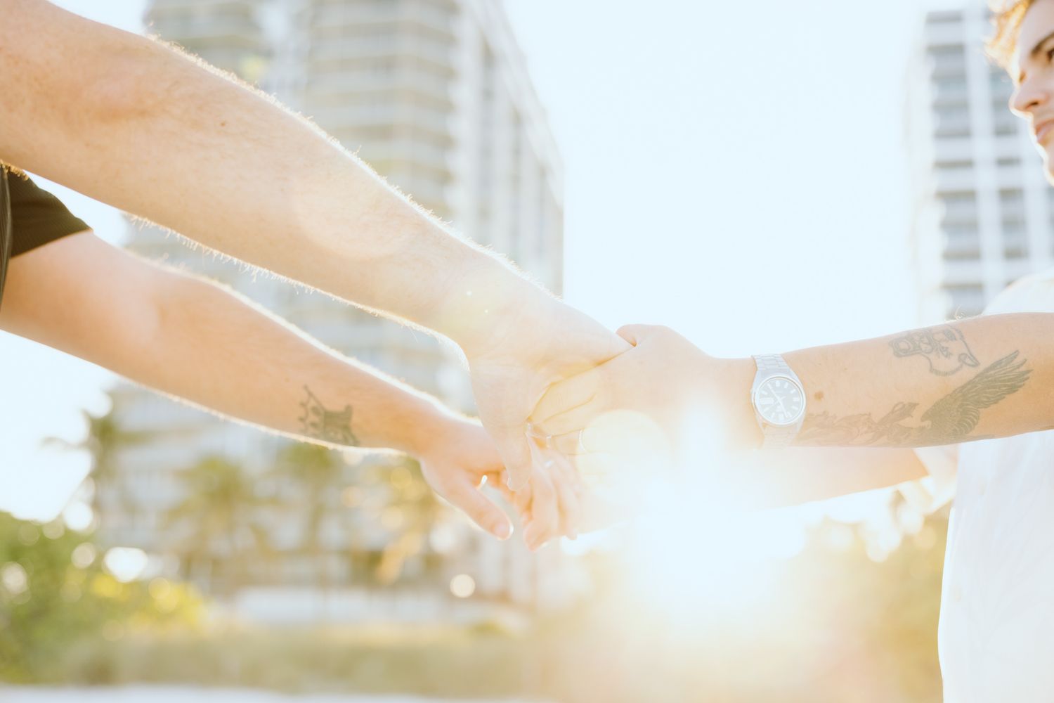 Detail photo of couple's hands and rings in North Miami Beach, Florida