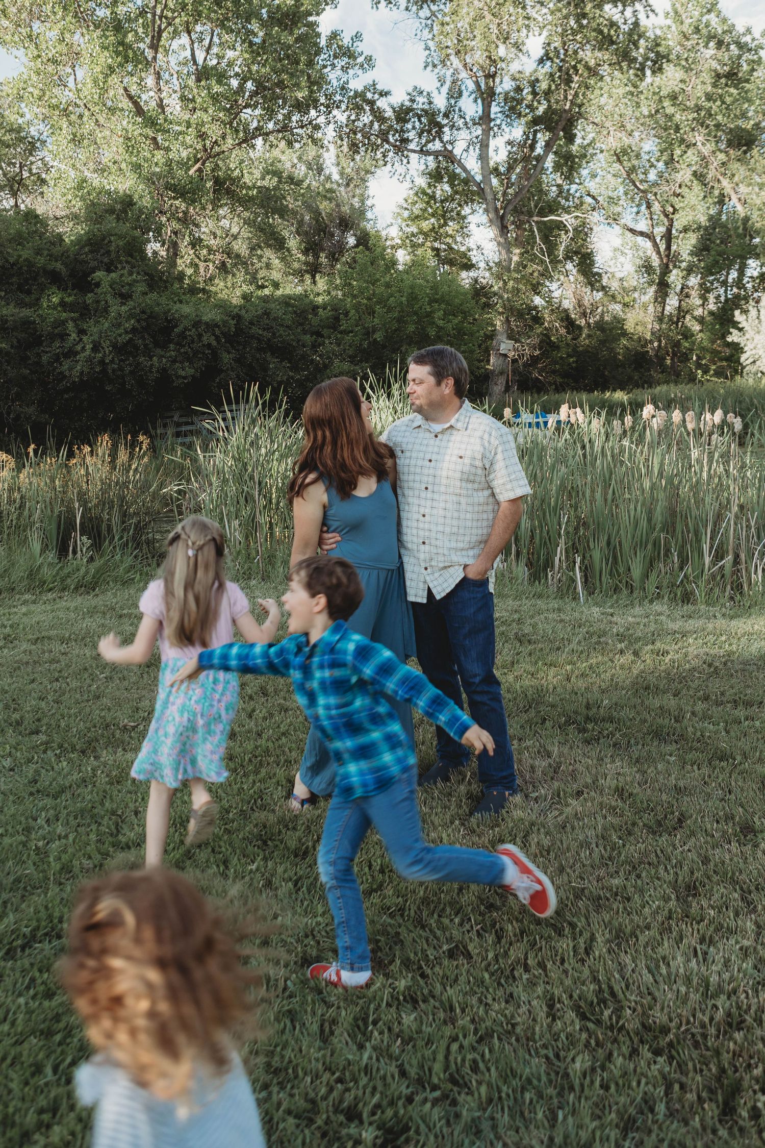 loving family running around playing