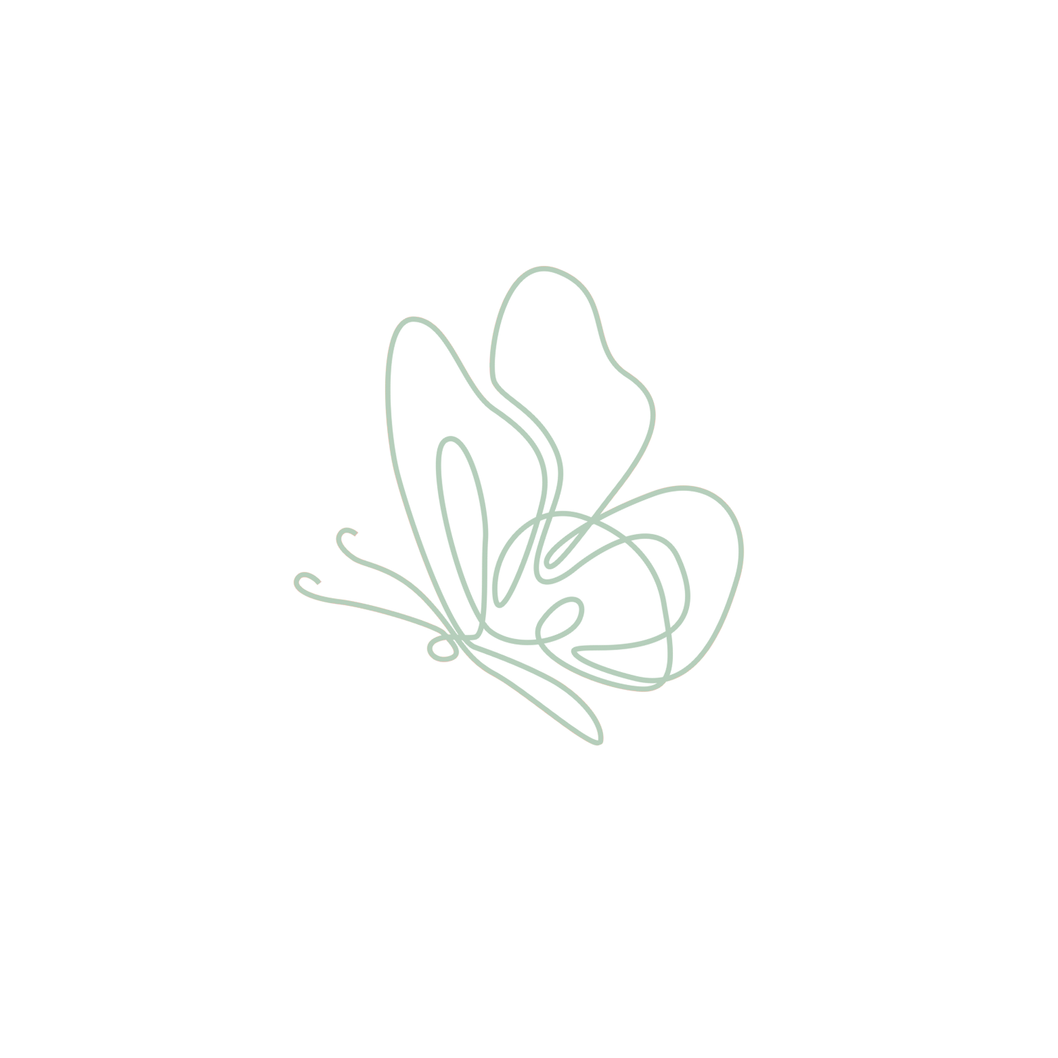 Simple line drawing of delicate butterfly outlines in light green on white background.