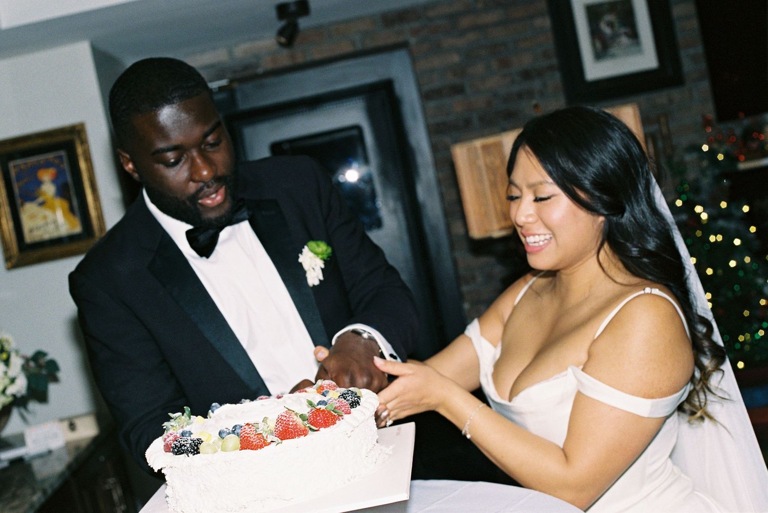 Wedding reception moments showing guests celebrating and dancing in formal attire.