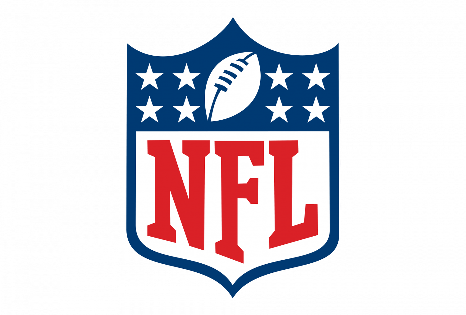 Collection of NFL shield logos with stars and football elements in navy blue and red.