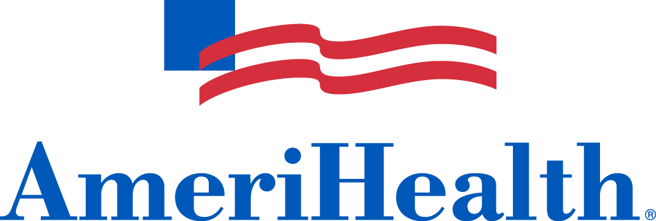 AmeriHealth logo with red and blue stripes and company name in blue text.