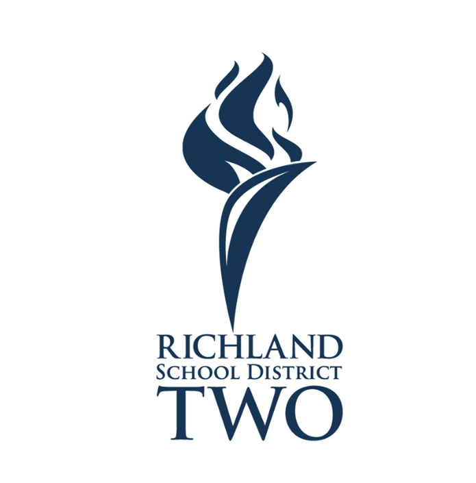 Navy blue torch or flame logo design with text reading Richland School District Two underneath.