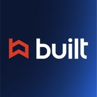 Built company logo featuring a red house icon and bold white text on a dark blue gradient background.