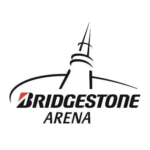 Bridgestone Arena logo featuring a stylized tower silhouette above the bold black and red venue name.