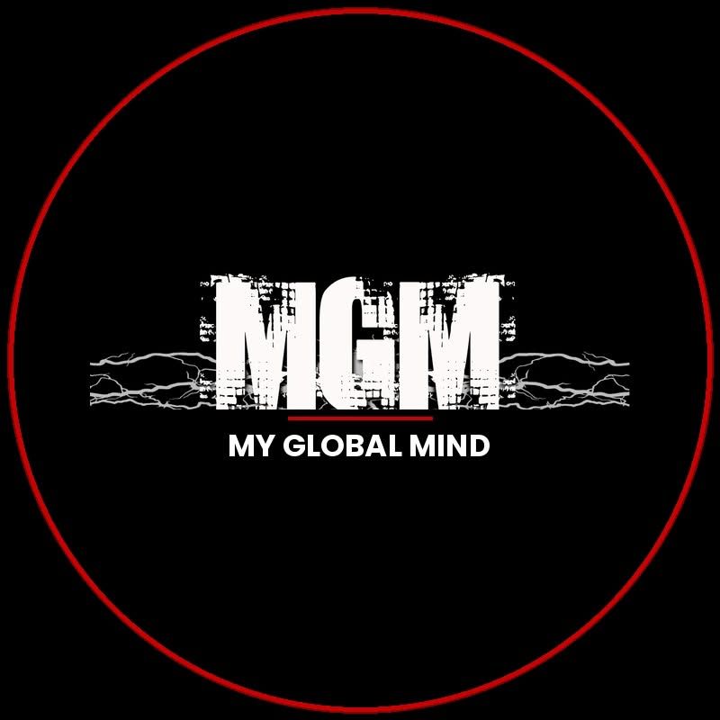 MGM My Global Mind logo with bold white text on black background inside a red circle.