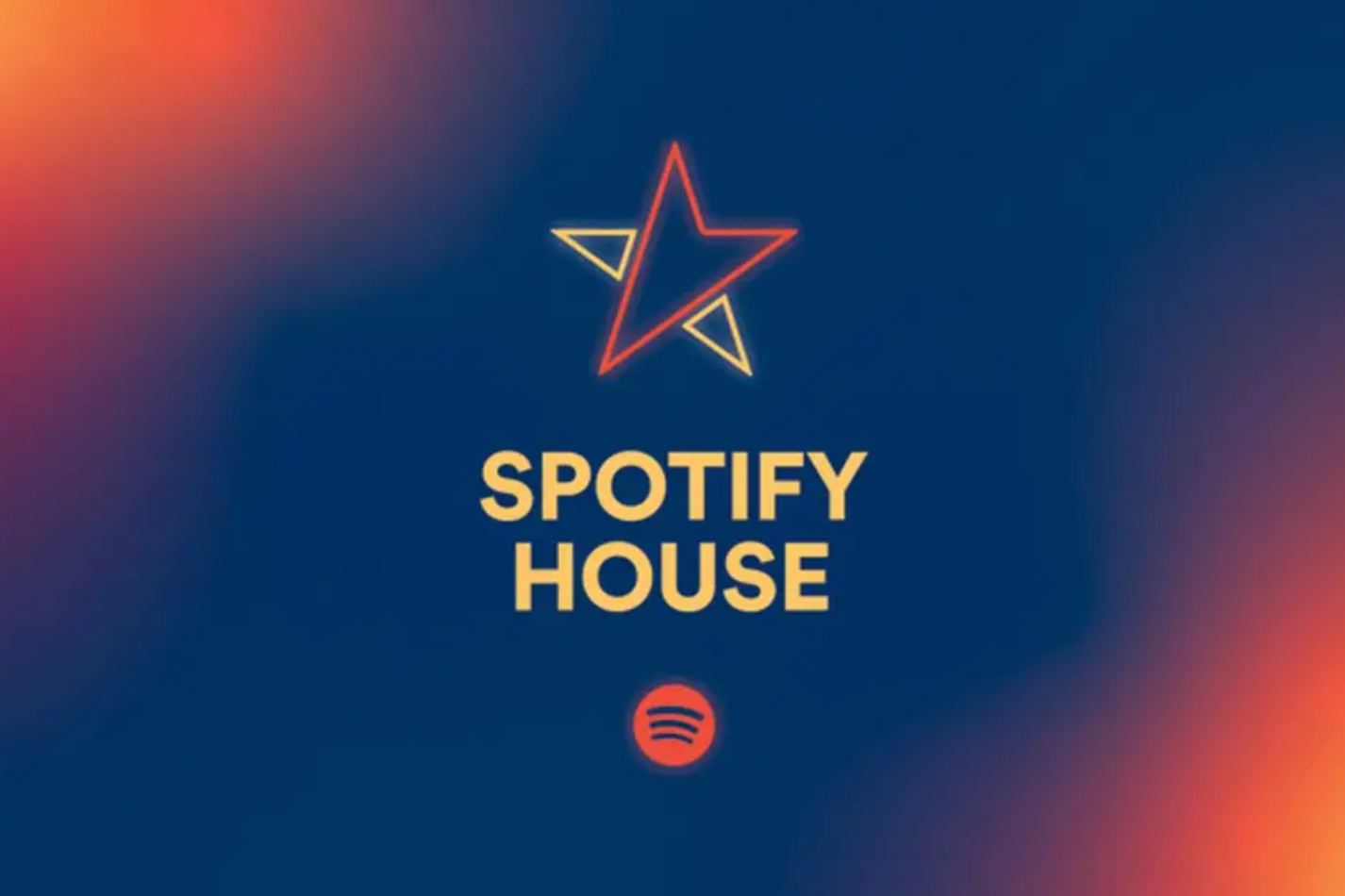 Spotify House event logo featuring a neon star outline on a dark blue background with orange gradient accents.
