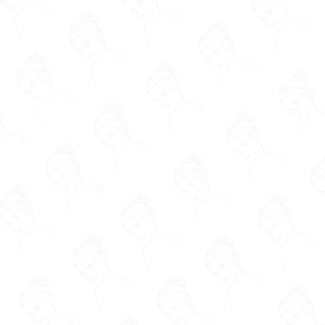 Black and white repeating pattern of minimalist face illustrations.